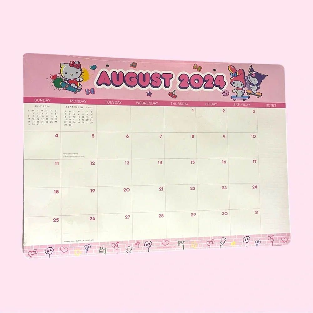 Sanrio Pink August 2024 Desk Calendar - Hello Kitty & Friends
