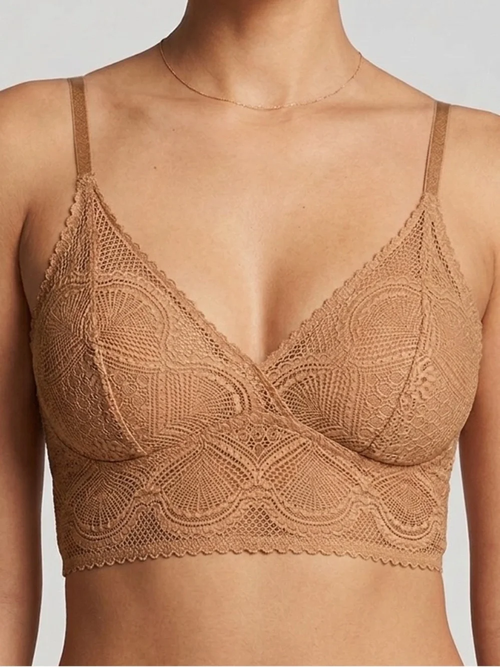 Felina Finesse Lace Cami Bralette S/M Nude Wireless Comfortable Stretch 140103