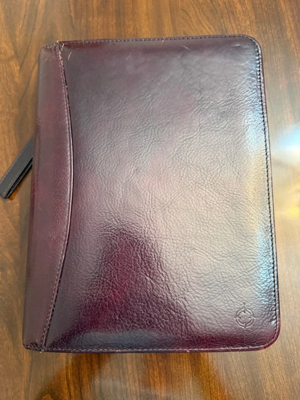 Franklin Covey Leather Zip Portfolio in Deep Plum