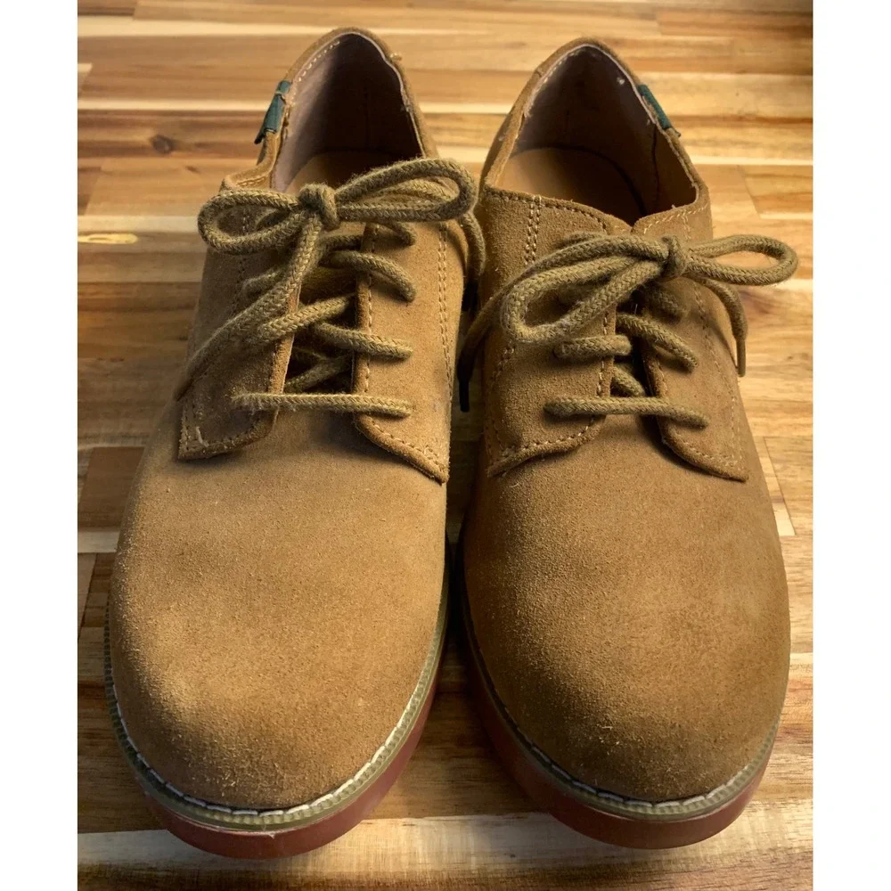 Bass Exeter Suede Oxfords Tan Leather Shoes 5M Vintage Retro Preppy Kids