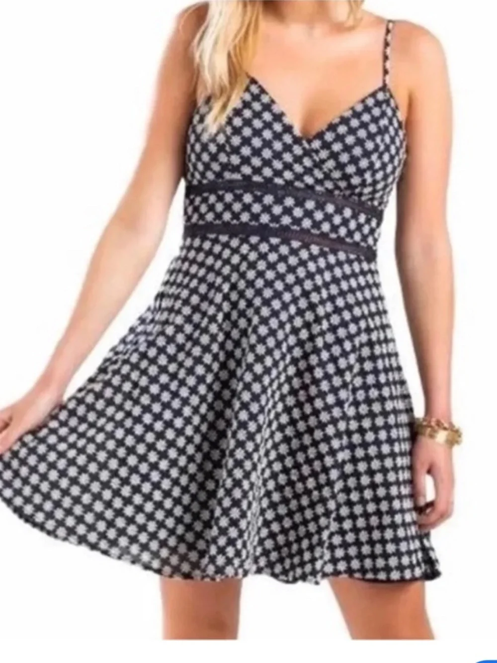 Boutique Floral Navy Feminine Flirty Spring Summer Eyelet Skater Dress