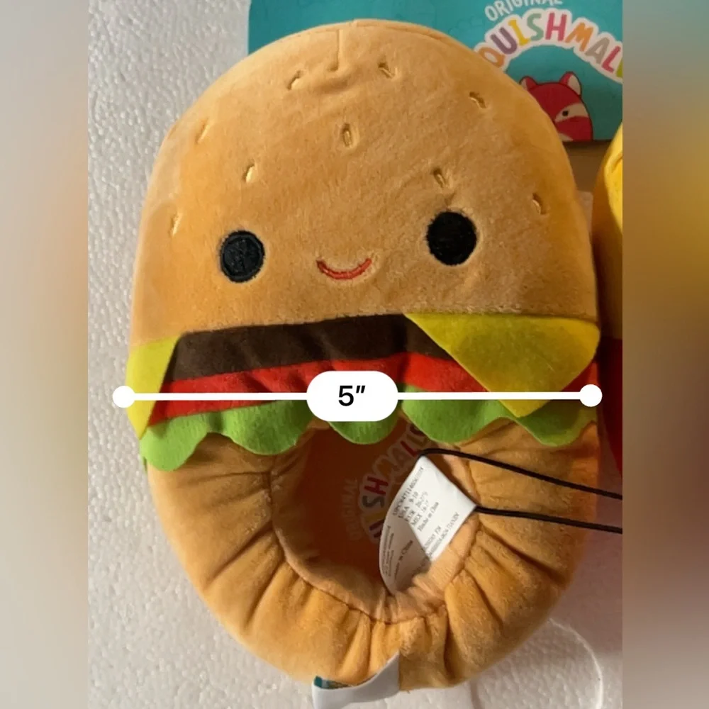 Squishmallows Burger and Fries Plush Slippers Size Toddler 9-10