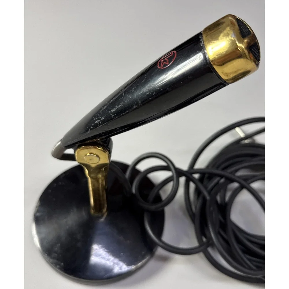 Vintage 1940's crystal microphone w period stand Untested As-is 2c