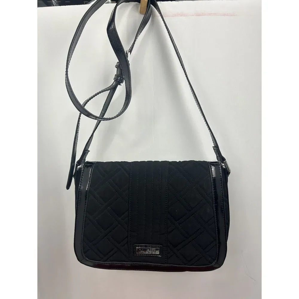 Vera Bradley Iconic Quilted Messenger‎ Bag Black Pattern Lining