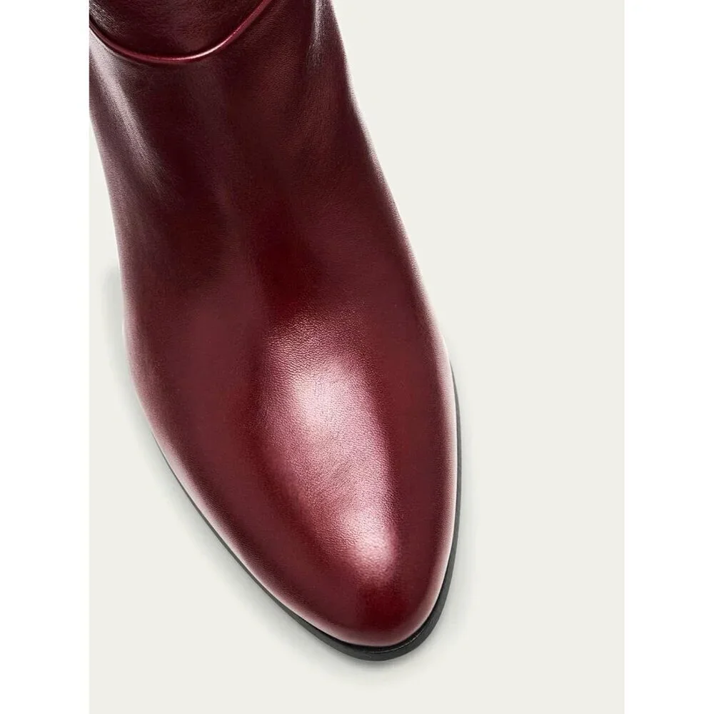 🆕Women Burgundy Synthetic Thigh High Pointed Toe Chunky Heel Over the Knee Boot