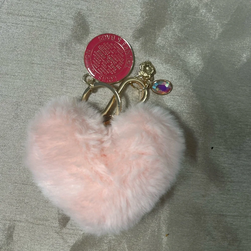 Pink Fluffy Heart Louis Viton Keychain Upcycled
