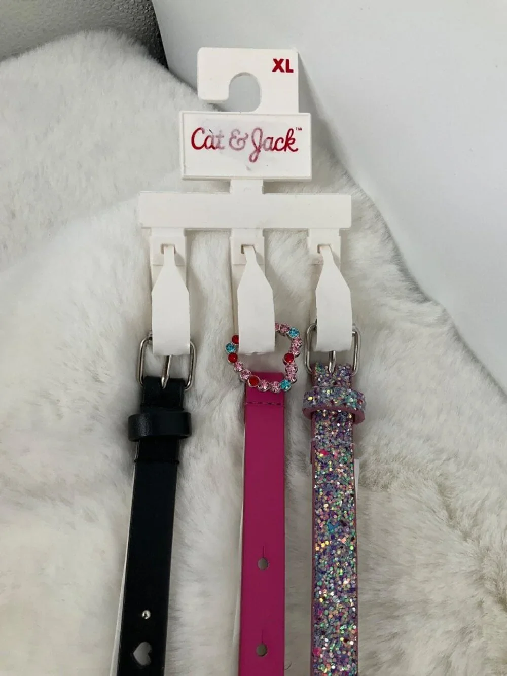 Cat & Jack size XL X-Large 3-piece Adjustable belt set, girl's Glitter, Pink