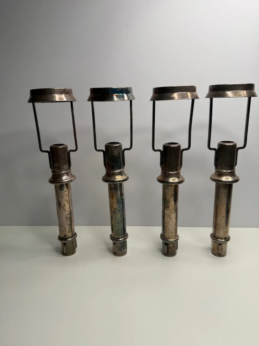 Antique silver plate Lamp Harps and Sockets Set of 4 - Tiffany style candle lamp