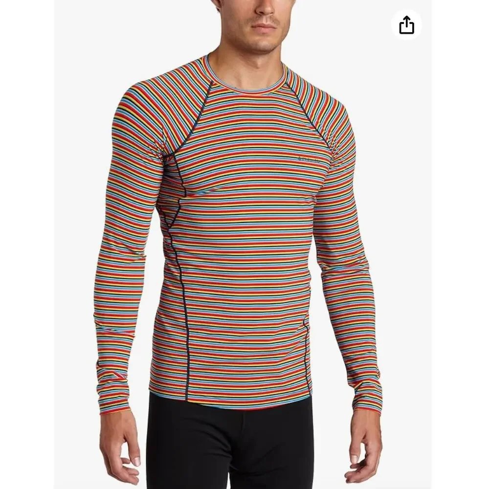 Columbia Men's Baselayer Midweight Long Sleeve Top Shirt Red Multi Stripe L