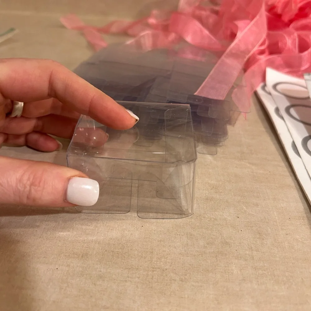 Clear Party Favor Box Kit with Pink Ribbons