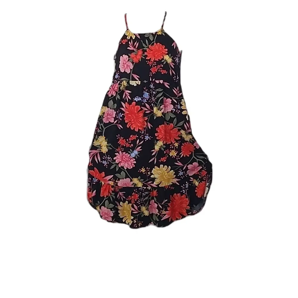 Old Navy Halter Sundress Spaghetti Strap Floral Print Tea Length Ruffle Dress