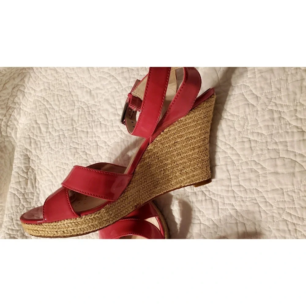 Michael Kors Kami Ankle Strap Wedge Heels Espadrille Shoess Pink 9.5M