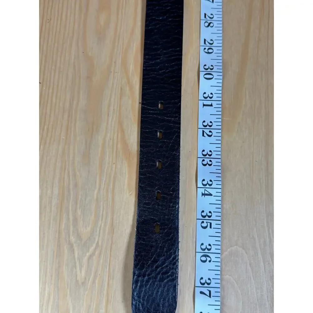 VTG 90s Y2K Mens Fossil Belt Black Leather Silver Hardware Medium 32-34