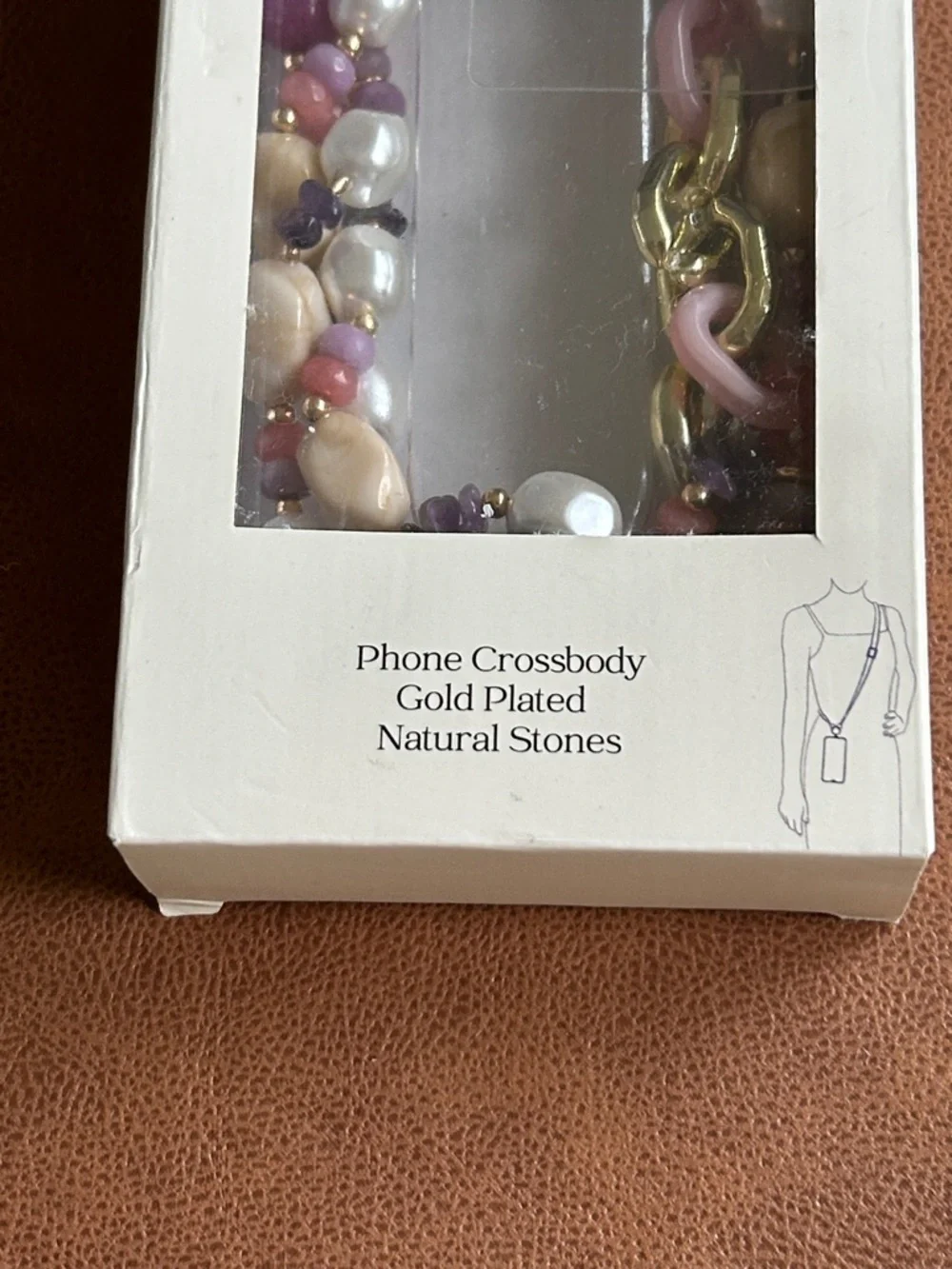 MACRAE & CO. Phone Crossbody Chain Gold Plate Natural Stone Universal Purple NIB