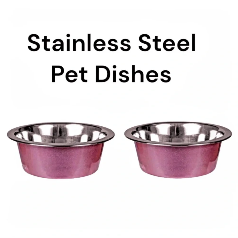NWT 2 Non-Slip Pink Dog Bowls 6
