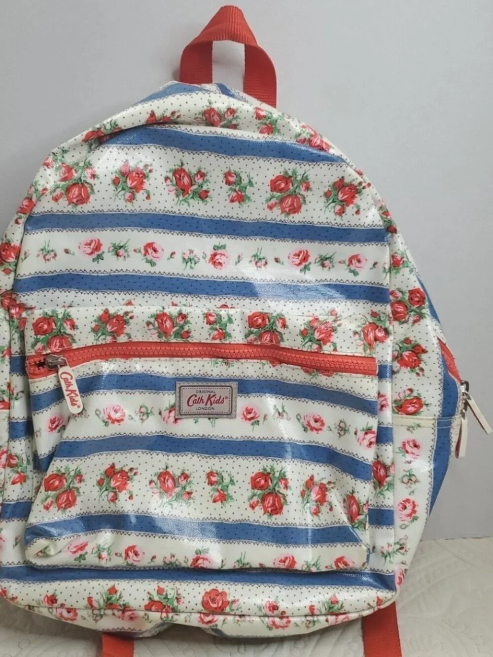 Cath Kidston White Pink Floral Rucksack Oil Cloth 15 Inches Backpack London