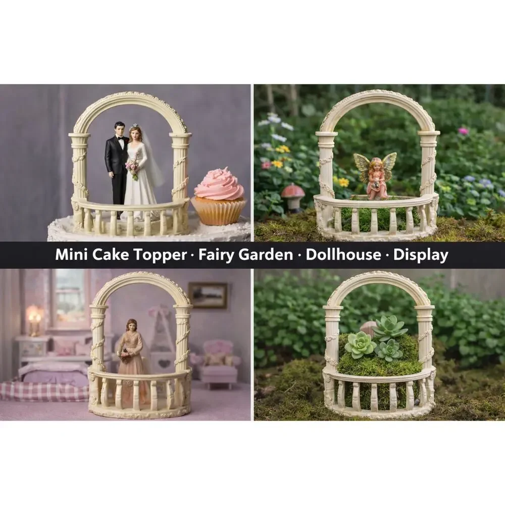 Wedding Cake Topper Arch Stand Fairy Garden Balcony Miniature Display Decor