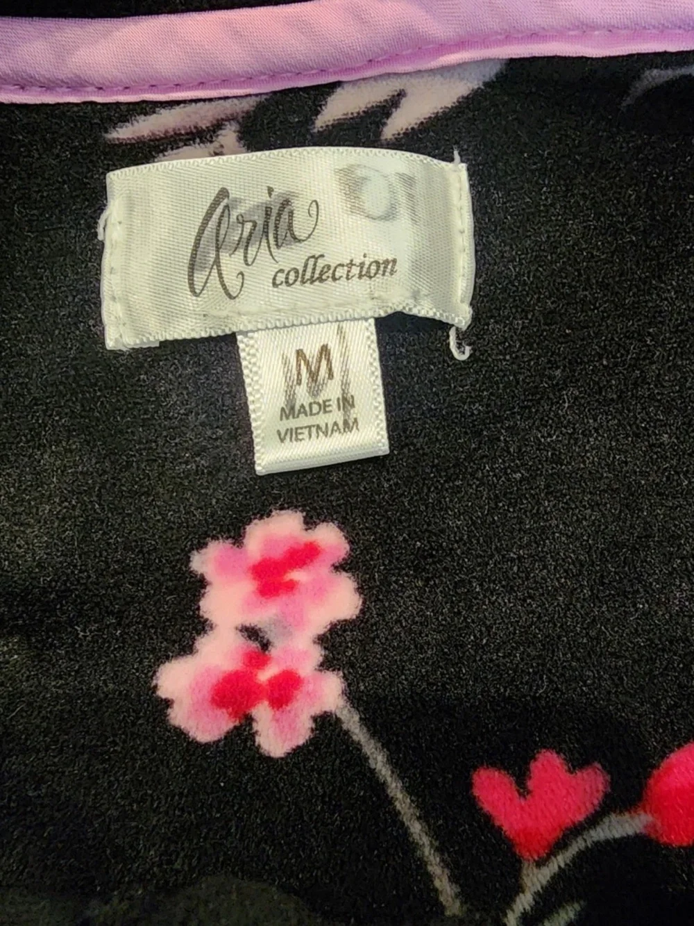 Aria Collection Nightgown Womens Size M Black Ditsy Floral Long Sleeve Pockets