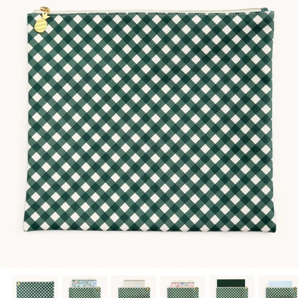 Camp Green Gingham Zip Planner Pouch Sleeve