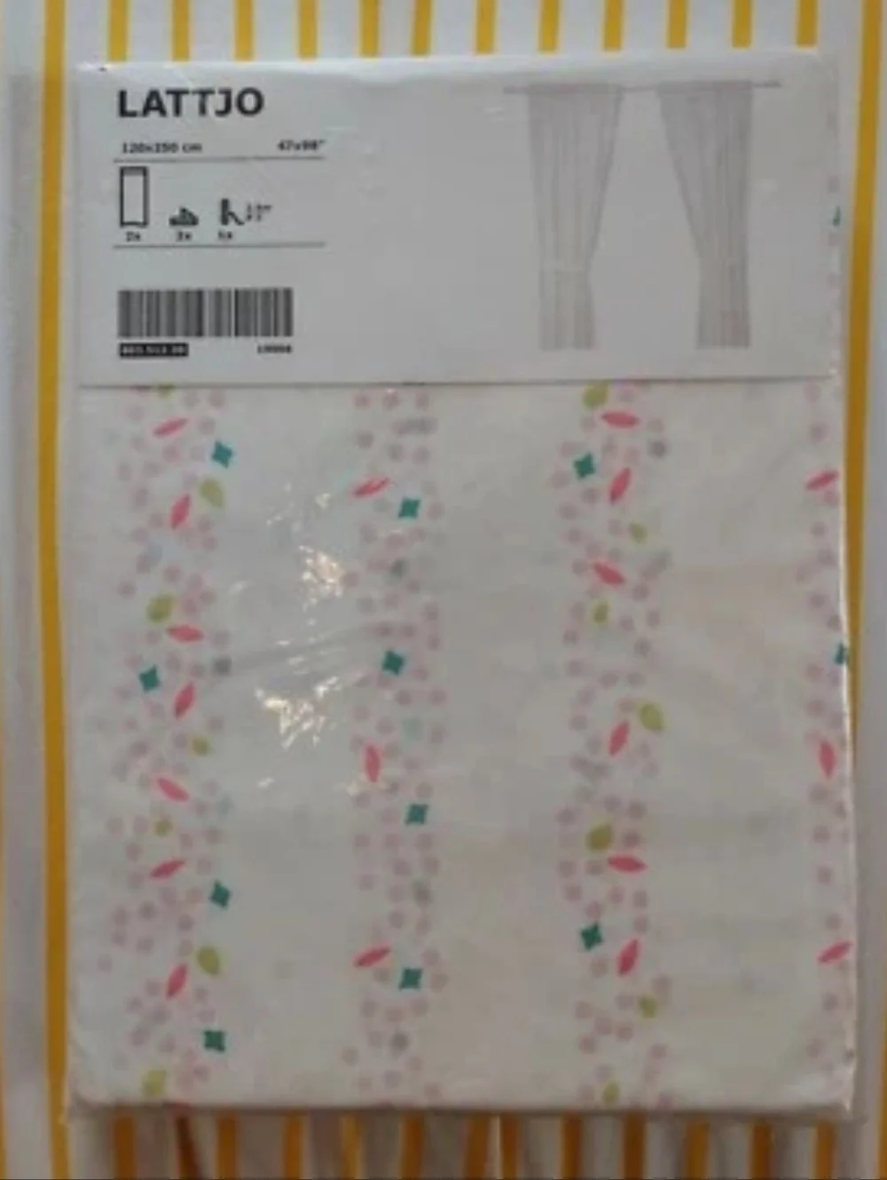 New Sealed IKEA LATTJO CURTAINS W/TIE BACKS White W Pink Dots Geometric Print
