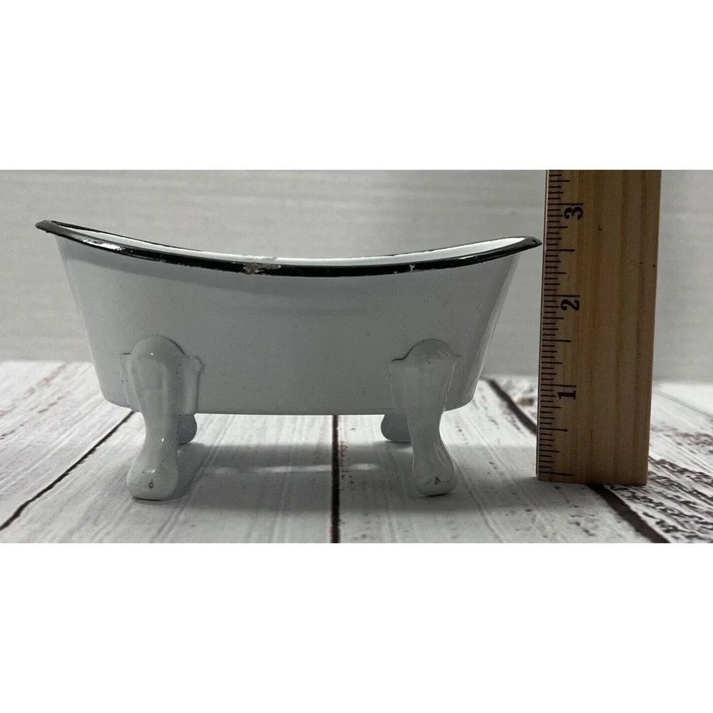 White Bathtub Enamelware Soap or Scrubby Sponge Holder 5.5 Inches‎ Farmhouse
