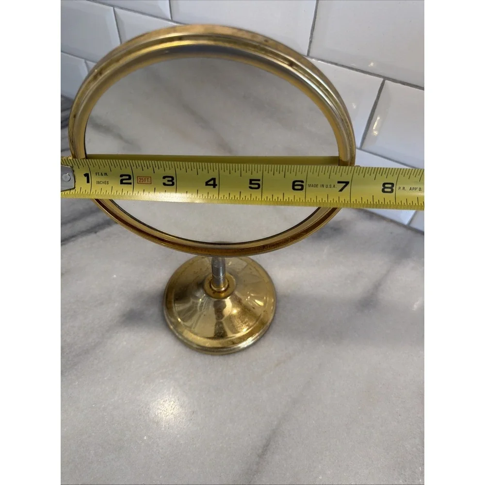 Vintage Shabby Brass Tone Vanity Double Mirror Round Magnification Side ES008