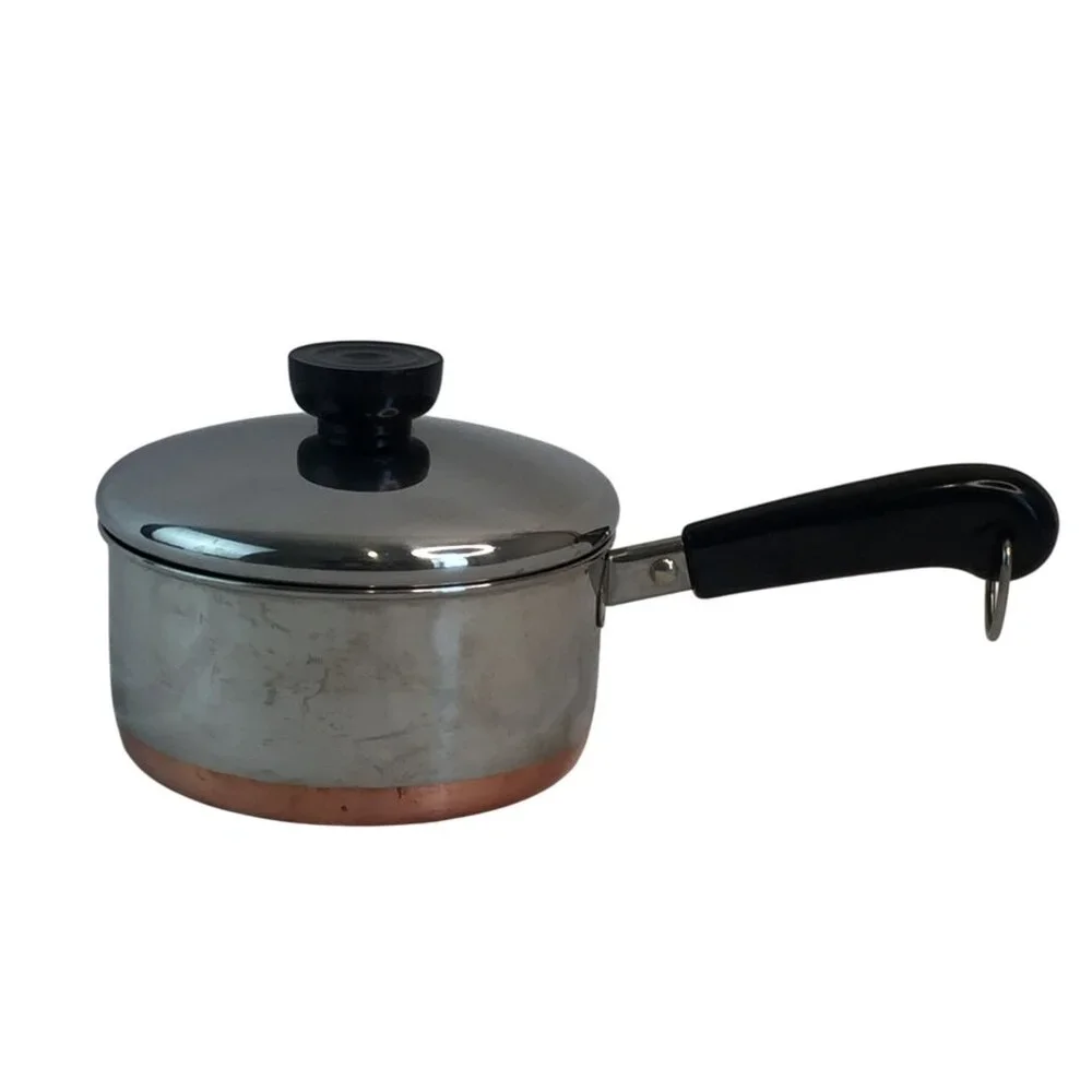 Vtg Revere Ware 1 Qt/95L‎ Sauce Pan w/Lid Indonesia Double Ring Copper Stainless