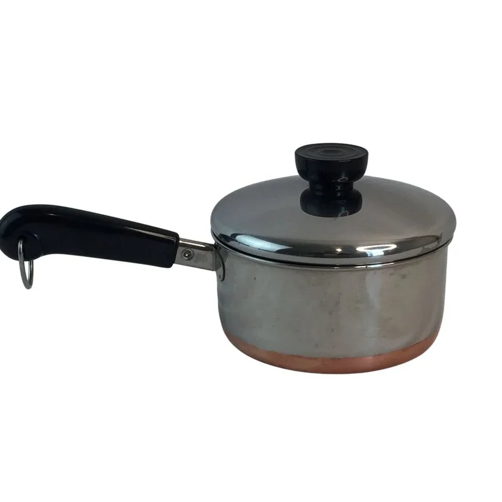 Vtg Revere Ware 1 Qt/95L‎ Sauce Pan w/Lid Indonesia Double Ring Copper Stainless