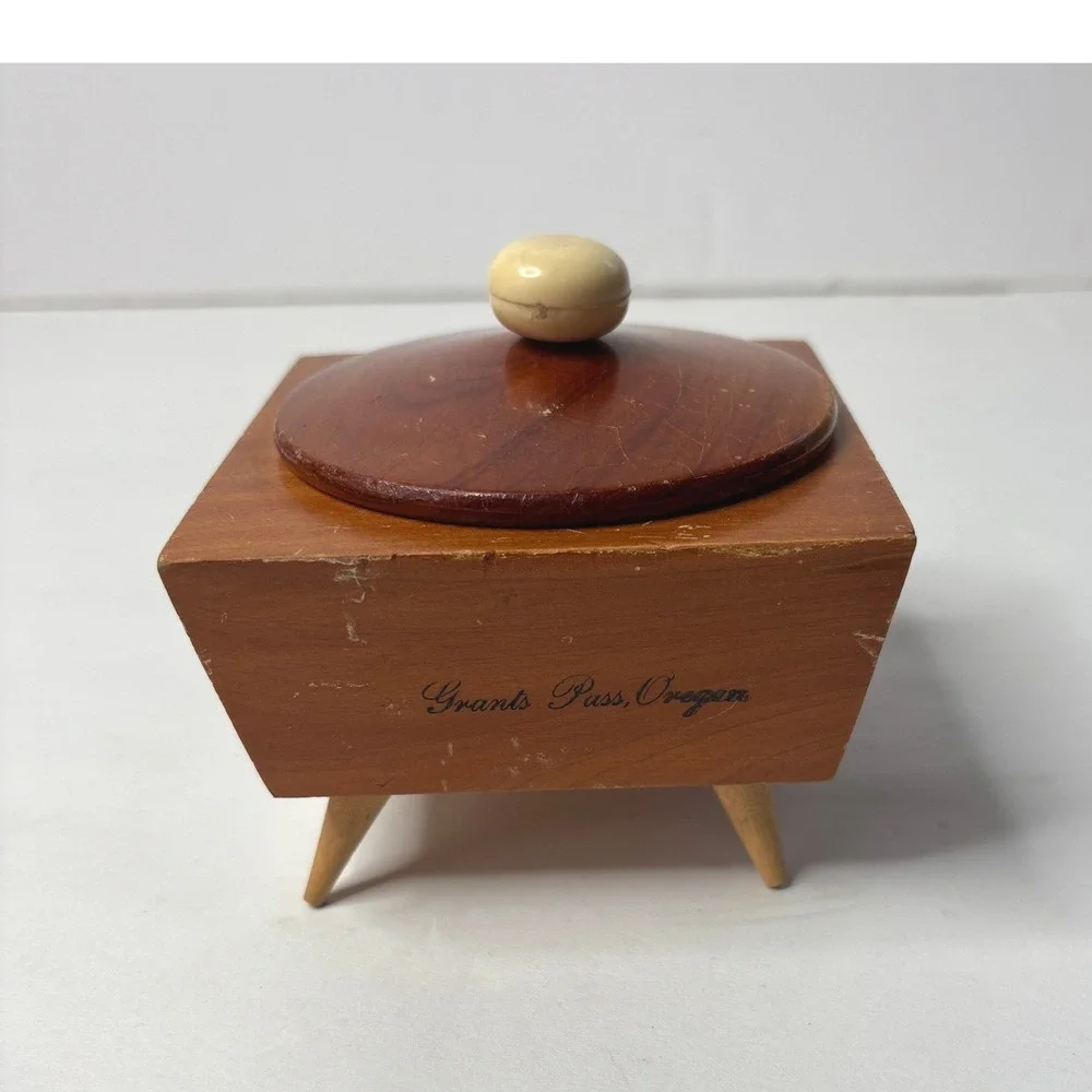 Vintage MCM Wood Trinket Box Jewelry Holder Grants Pass OR Mid‎ Century Modern *