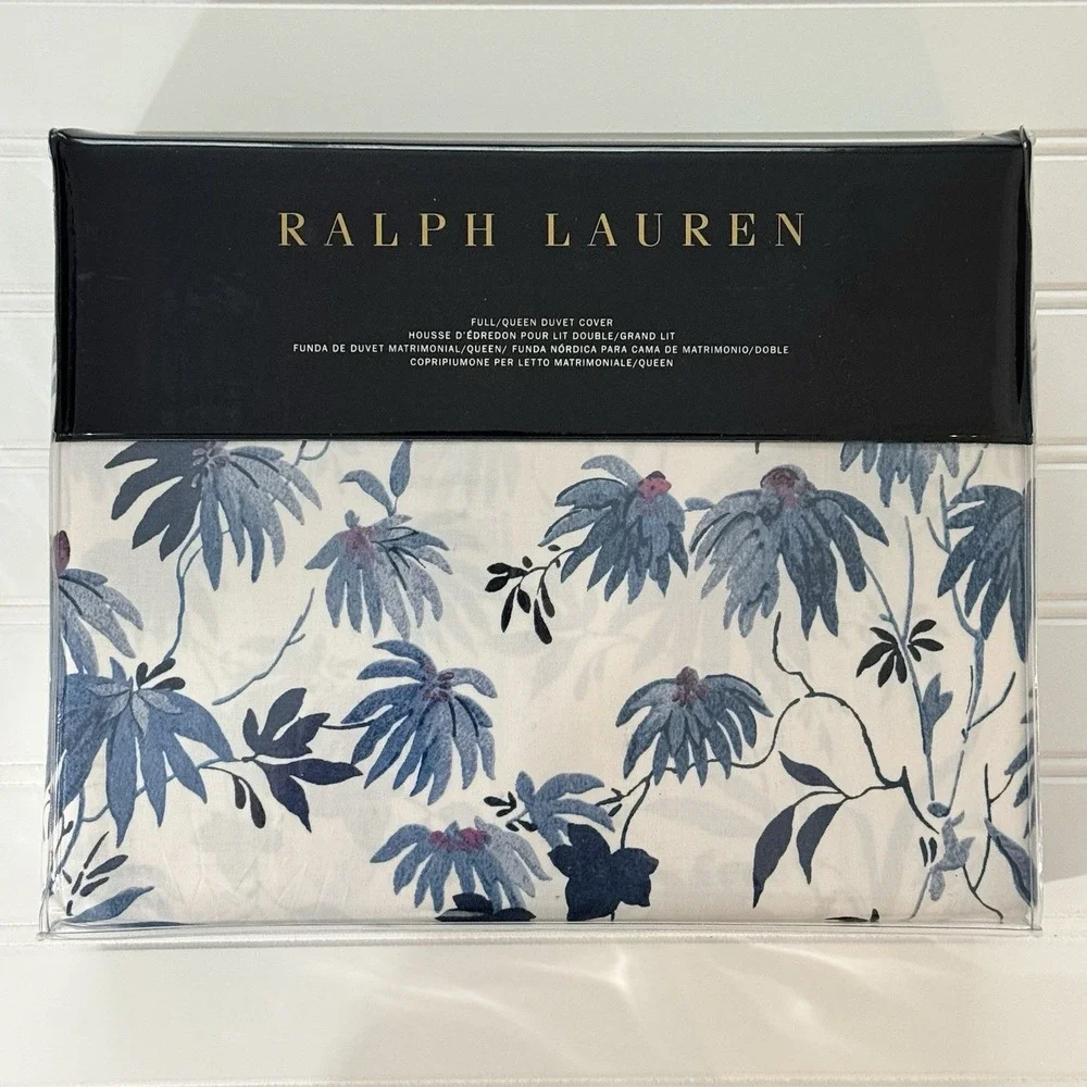 Ralph Lauren Adelaide Floral Queen Duvet Cover 100% Cotton Sateen Blue NWT $355