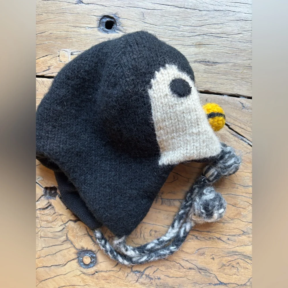Wool Penguin Hat Fleece Lined Made In Nepal Chunky Knit