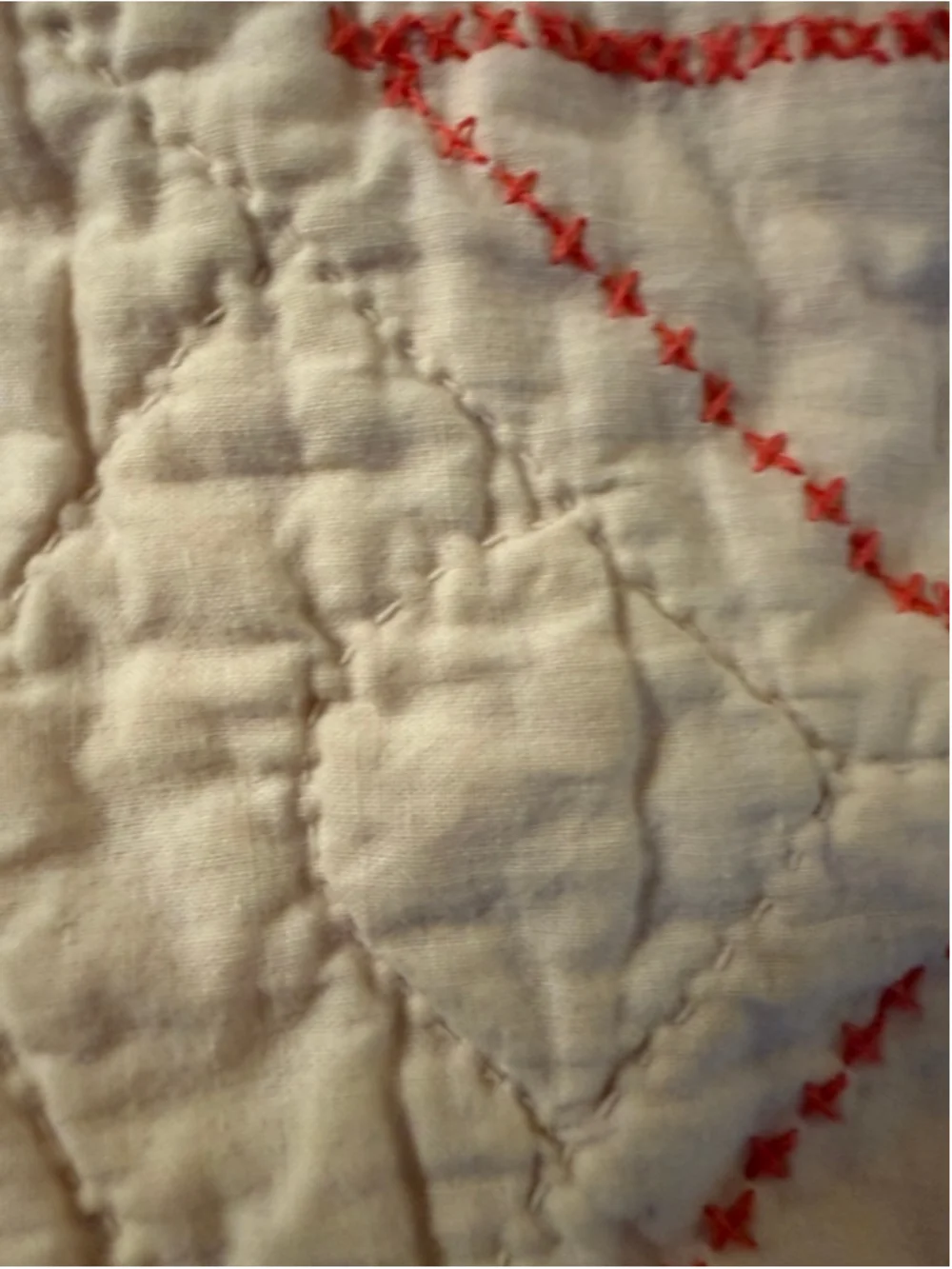 Vintage Handmade Quilt Hand Quilted Embroidered Floral Star 79x90 Full Queen Cot