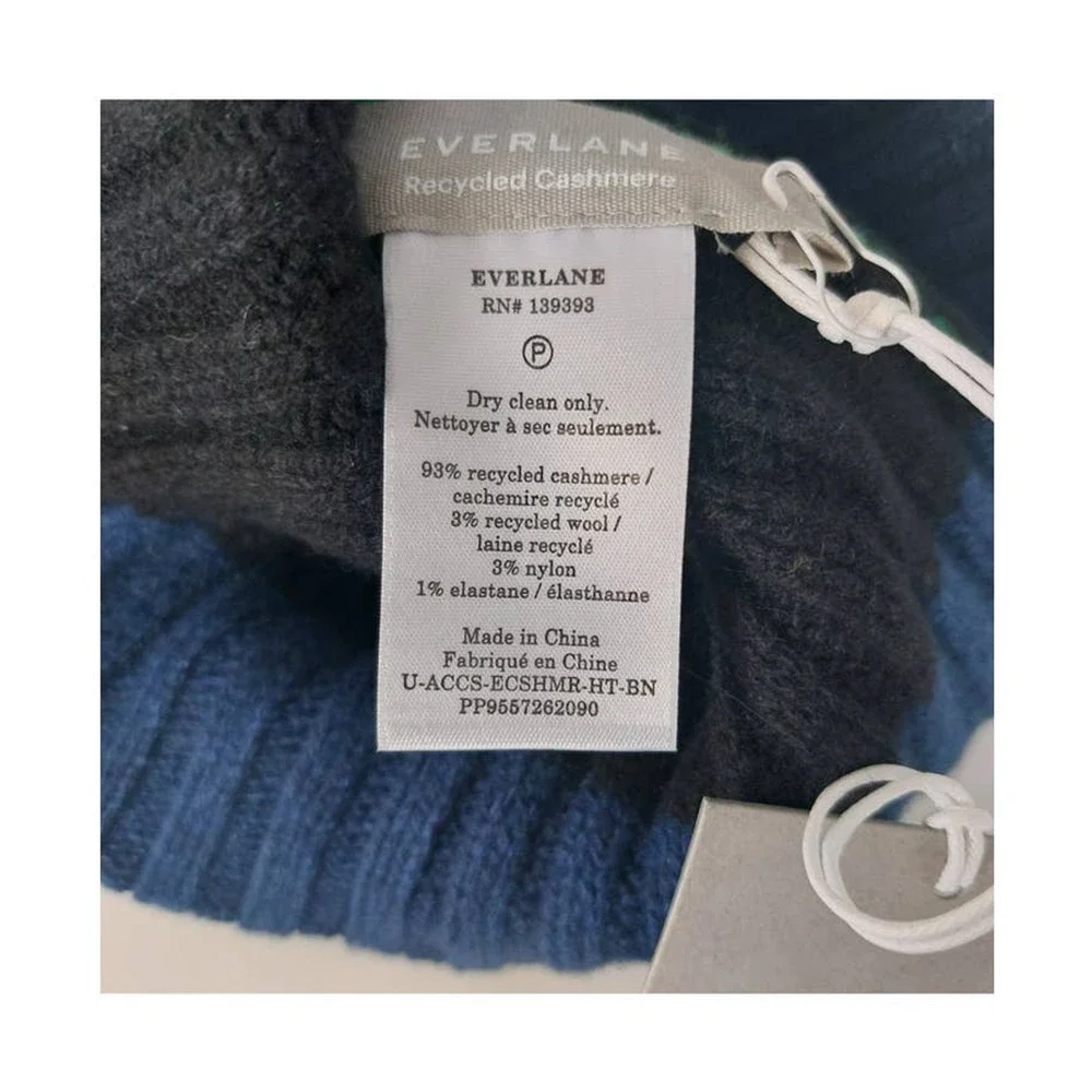 Everlane The Cashmere Unisex Beanie Bright Navy Multi Stripe NWT