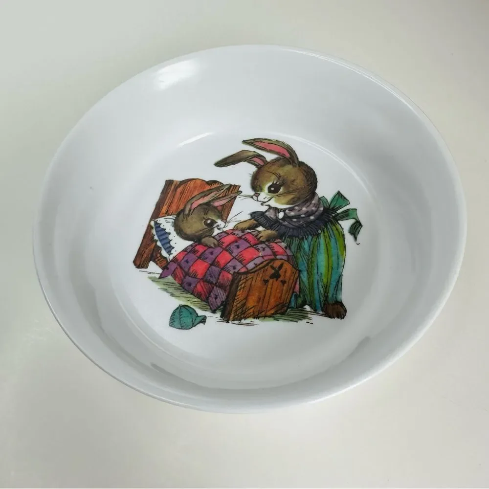 Si Lite Vintage White Melamine Bunny Rabbit‎ Kids Bowl 6x2