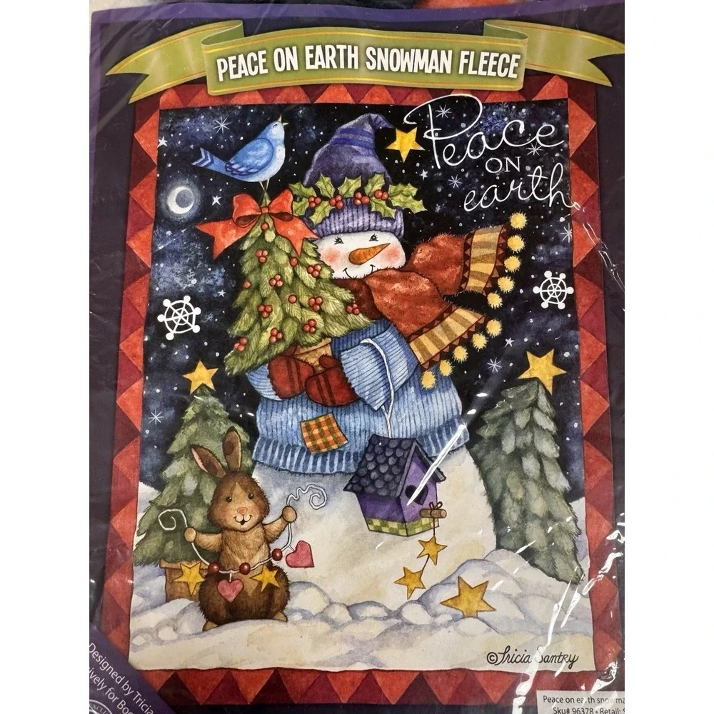 NWT Peace On Earth Snowman Fleece Throw Blanket 51x64