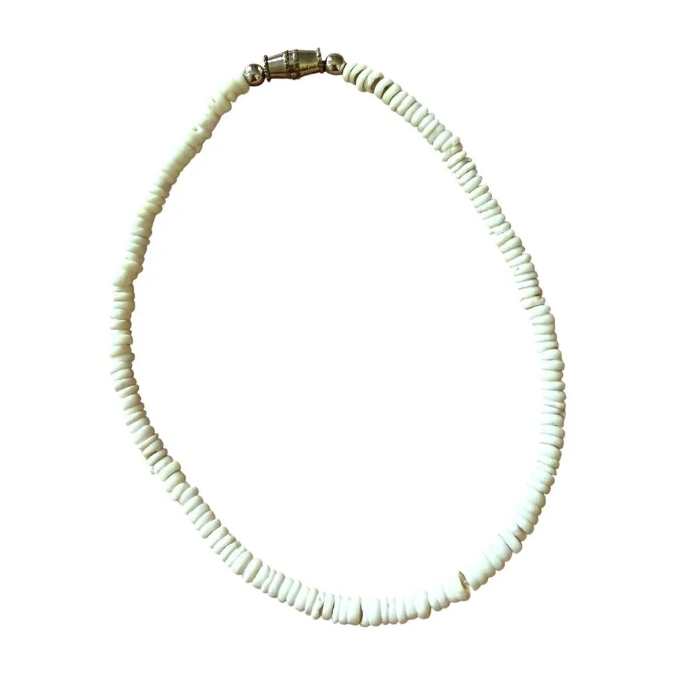 Vintage Puka Shell Bracelet Barrel Clasp White 9.5