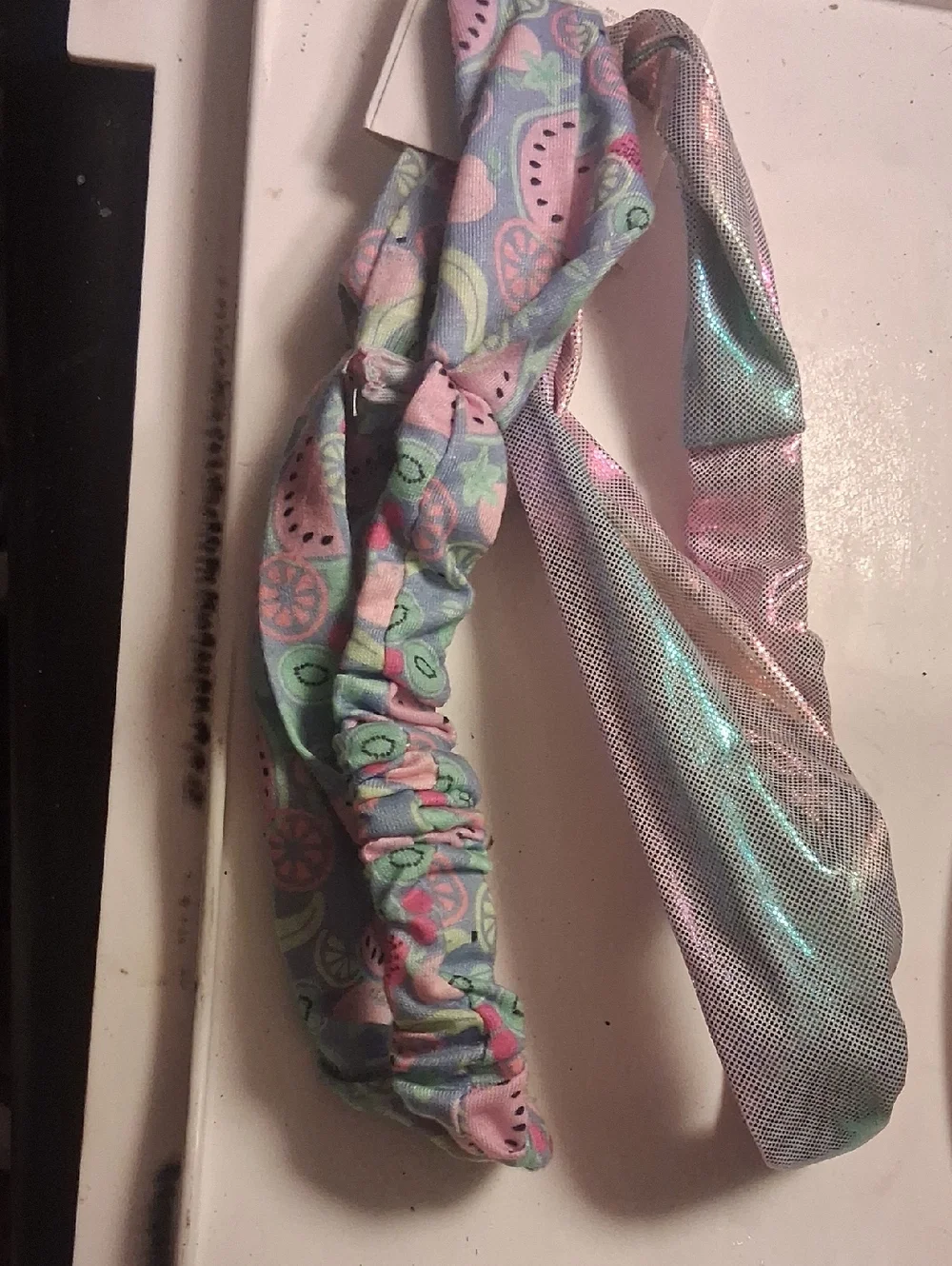 Pastel Fruit Print & Iridescent Watermelon Headwrap Set