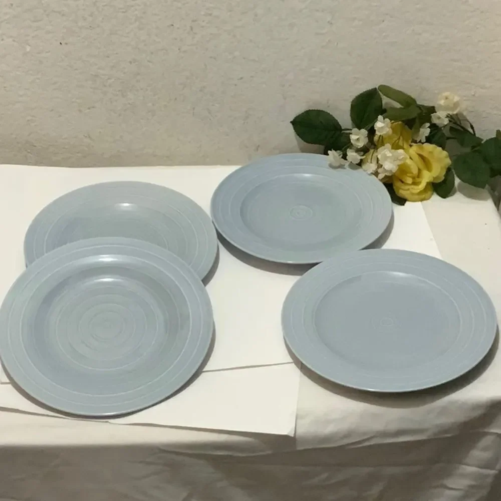 Lot of 4 Ikea 365+ Anne Nilsson Light Blue Circles Stripes Salad Plates 8.5