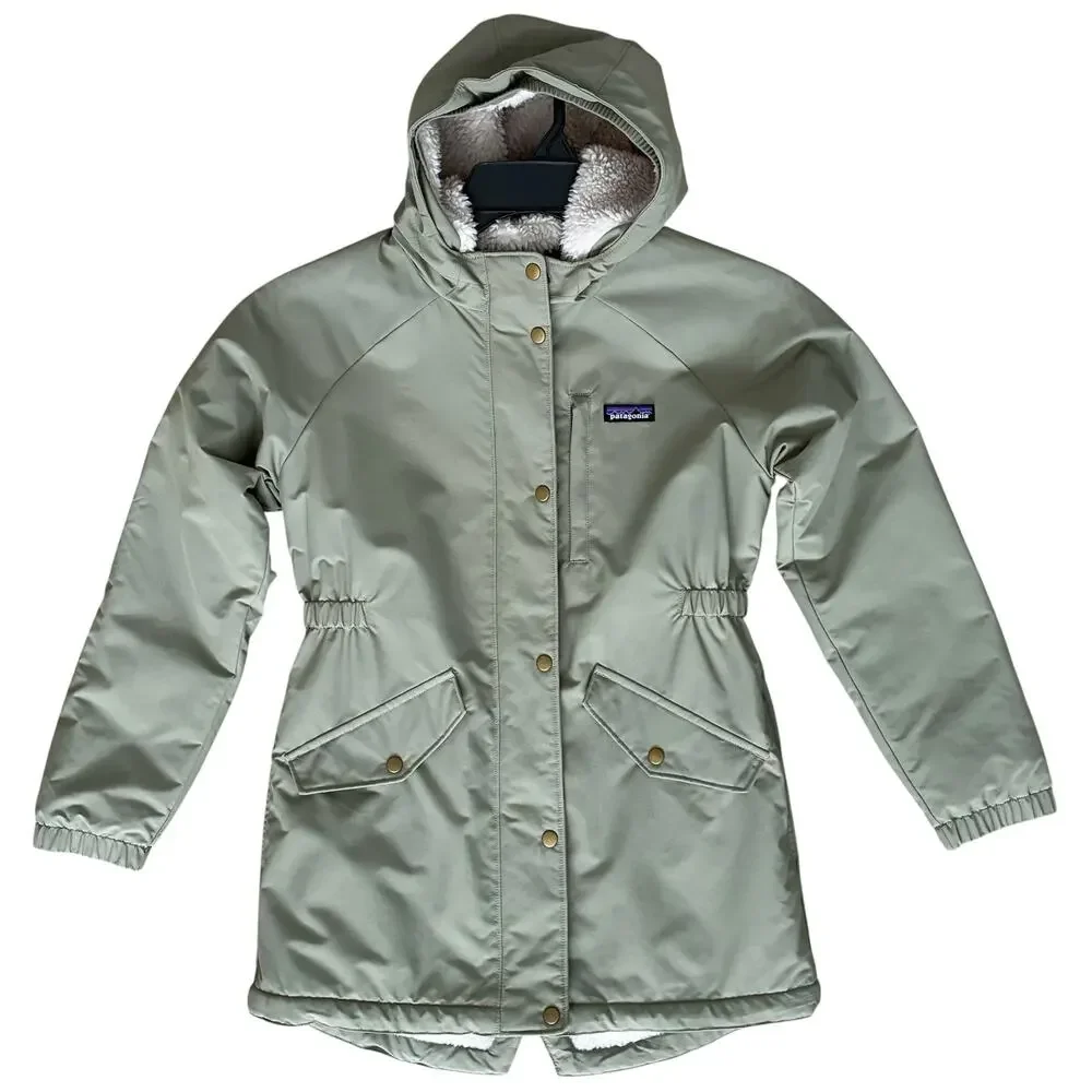 Patagonia Kids L (12) Insulated Parka Jacket-Sherpa Lined- Olive Green