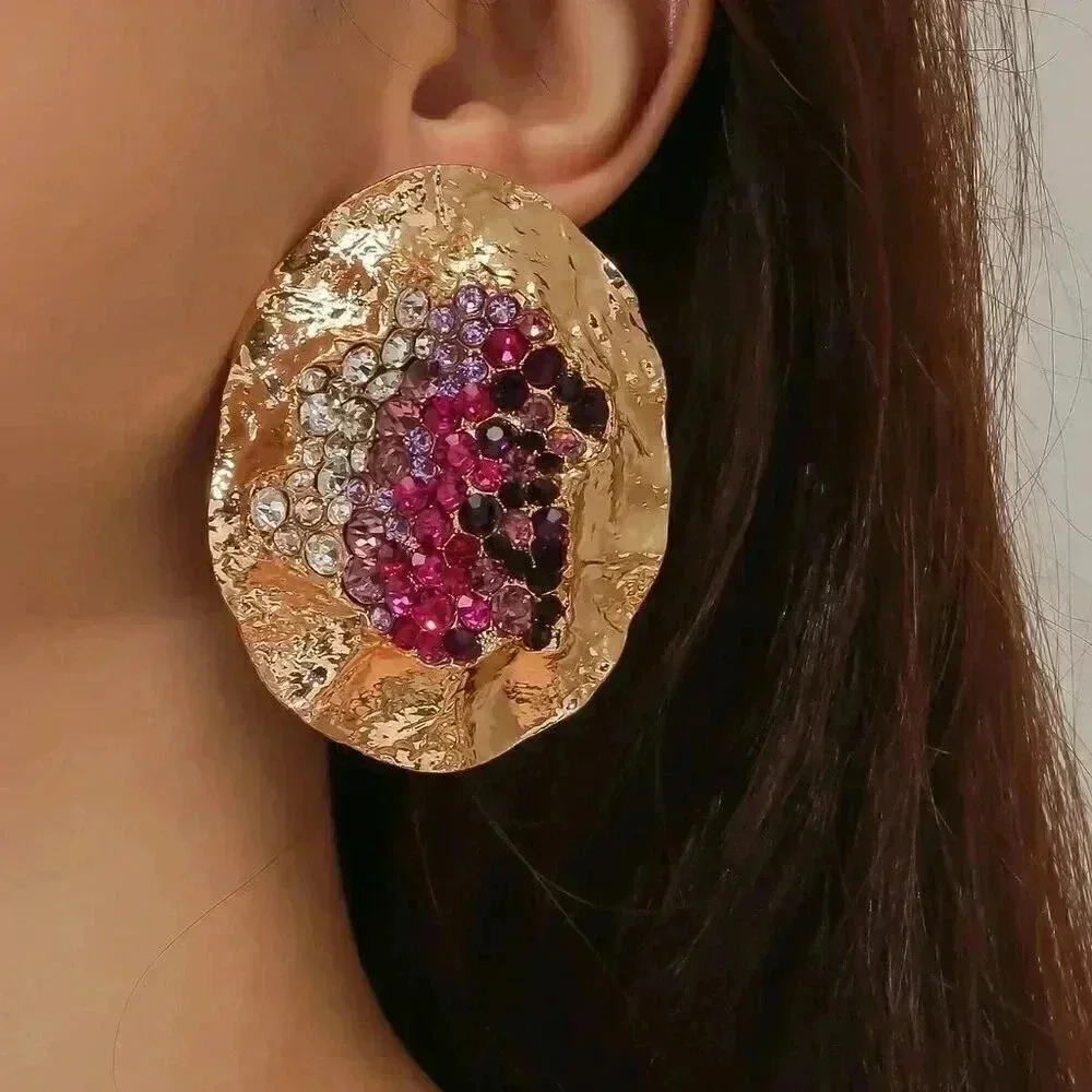 Multicolor Women's Random Color Rhinestone Decor Textured Stud Earring