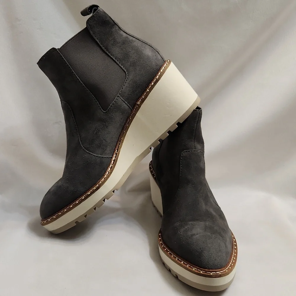 Cecelia New York Gemma Slip-on Suede Low Wedge Ankle Boots (W Size 8.5)