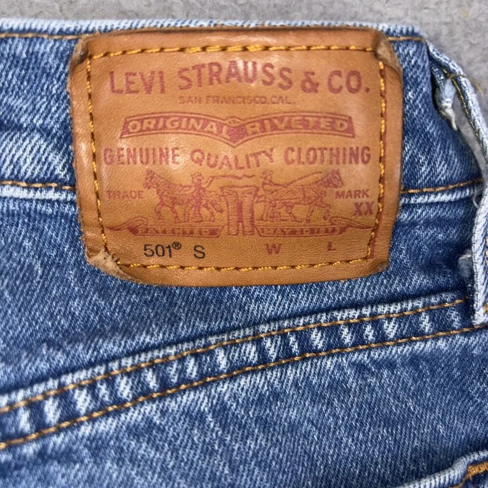 Levis 501 S Skinny XX Premium Big E Jeans Button Fly Women 25x28 Blue Frayed