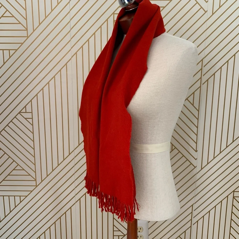 Brooks Brothers 100% Cashmere Scarf fringe red made in Scotland raw hem unisex