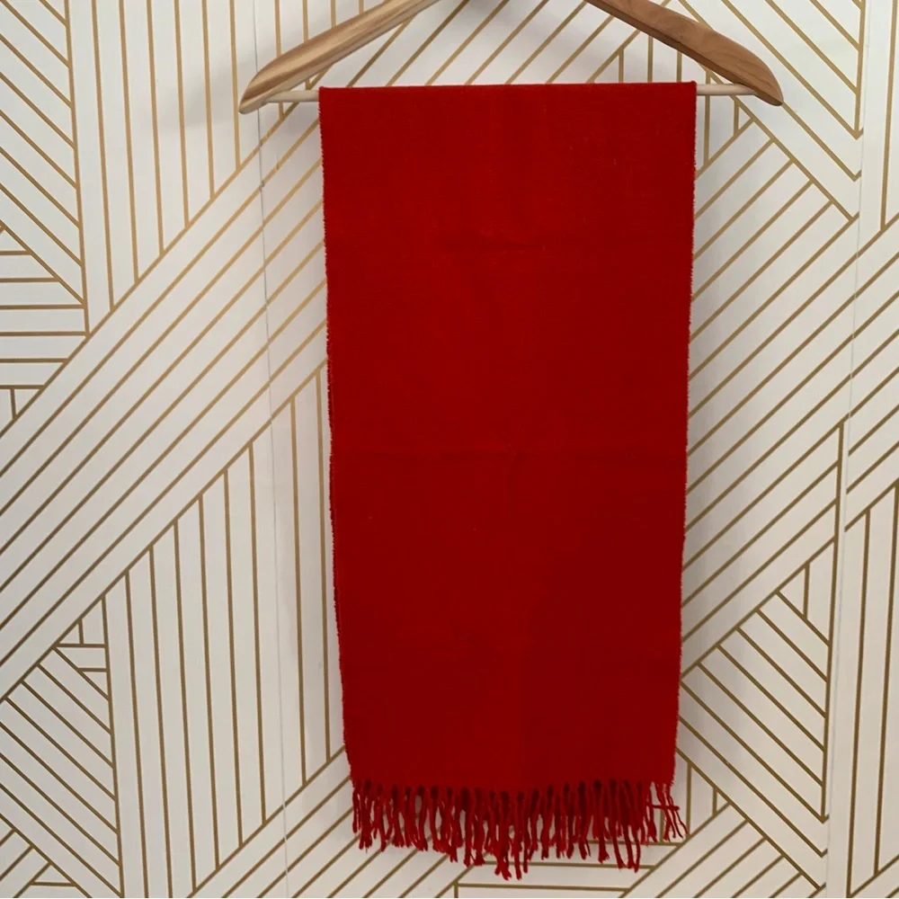 Brooks Brothers 100% Cashmere Scarf fringe red made in Scotland raw hem unisex