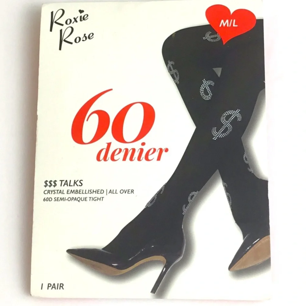 Las Vegas Tights Money Dollar Sign Embellished Black
