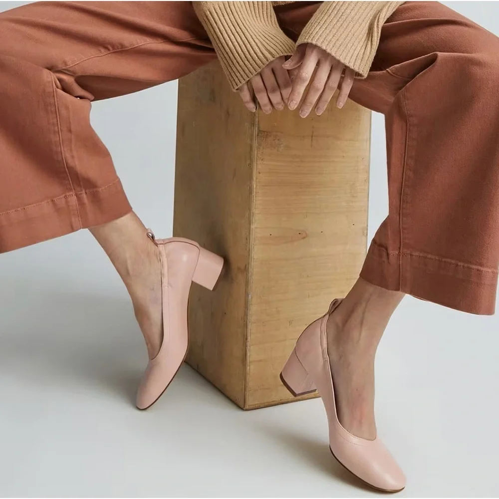 Everlane The Day Heel Blush Pink Leather Block Heel Size 9 Sustainable NWOB
