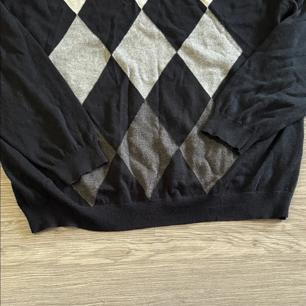 American Blue Cotton Cashmere Men's Sweater Size XL Black w/ Diamond Pattern