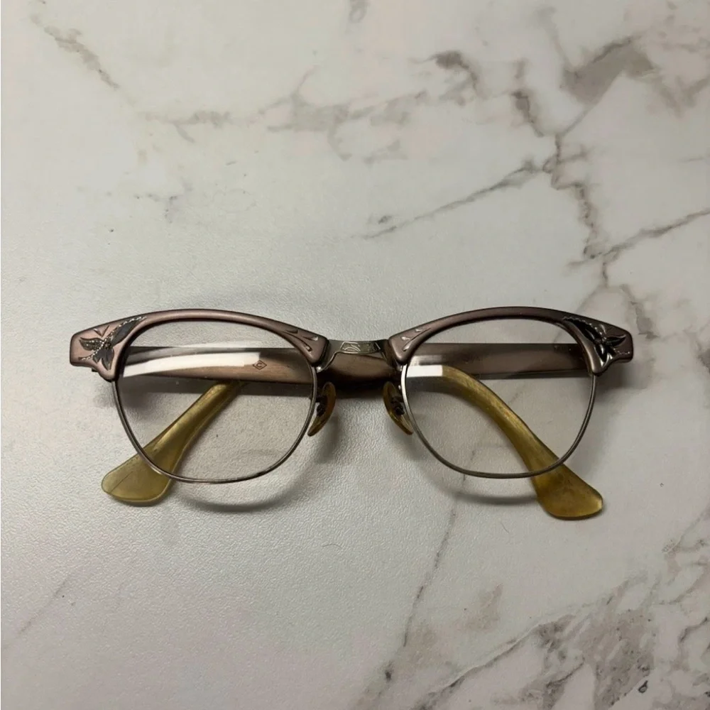 Vintage Style Cat Eye Rose Eyeglasses‎ with Gold Accents