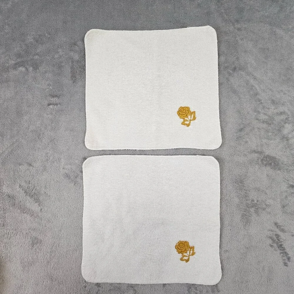 Vintage Dundee Rose‎ Gold Embroidered Towel Set 1 Bath 1 Hand 2 Washcloths USA