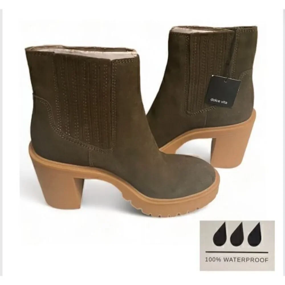 Dolce Vita Caster Waterproof Pull‎ On Lug Sole Suede Boots Olive Green 6.5